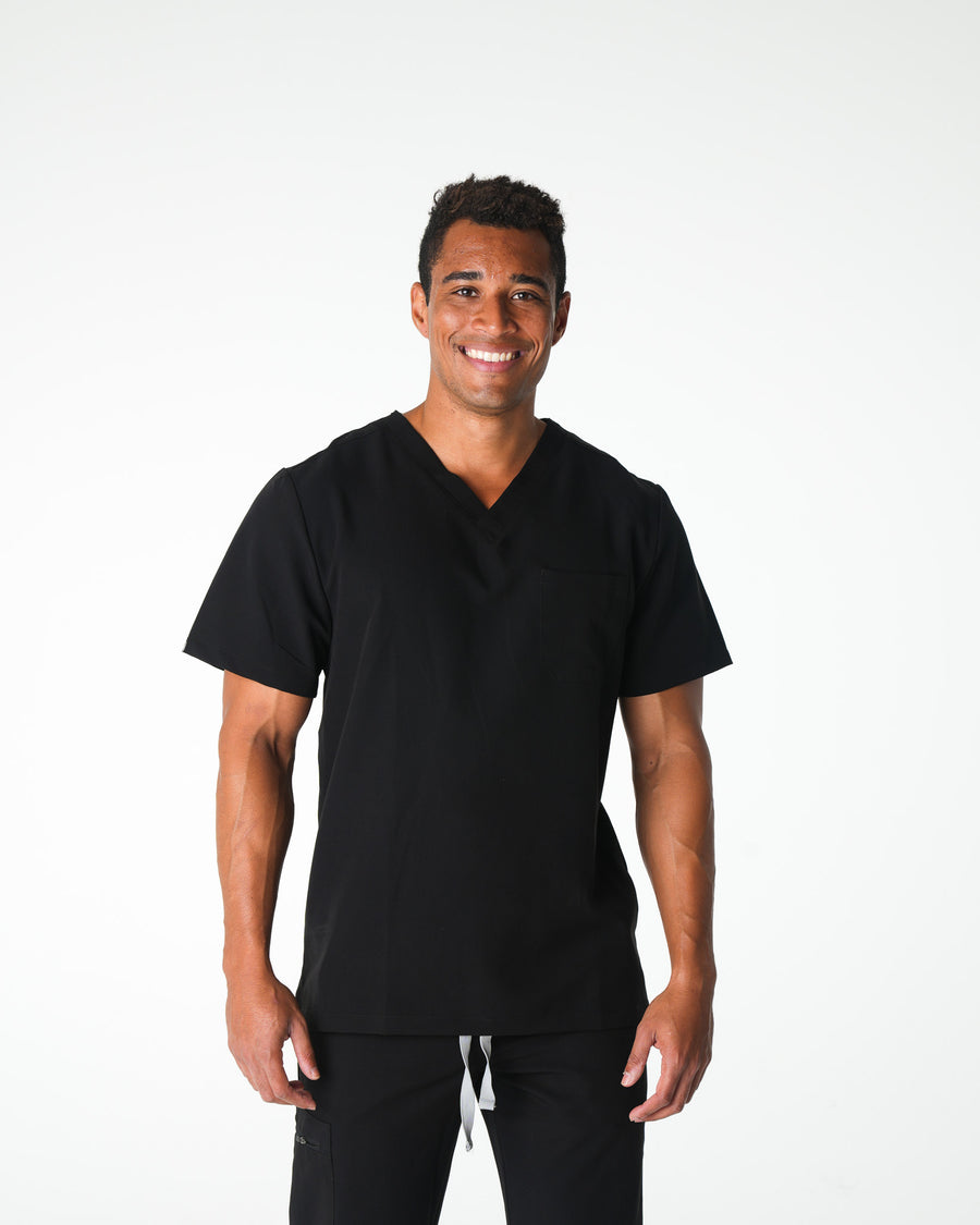 Black V-Neck Scrub Tee