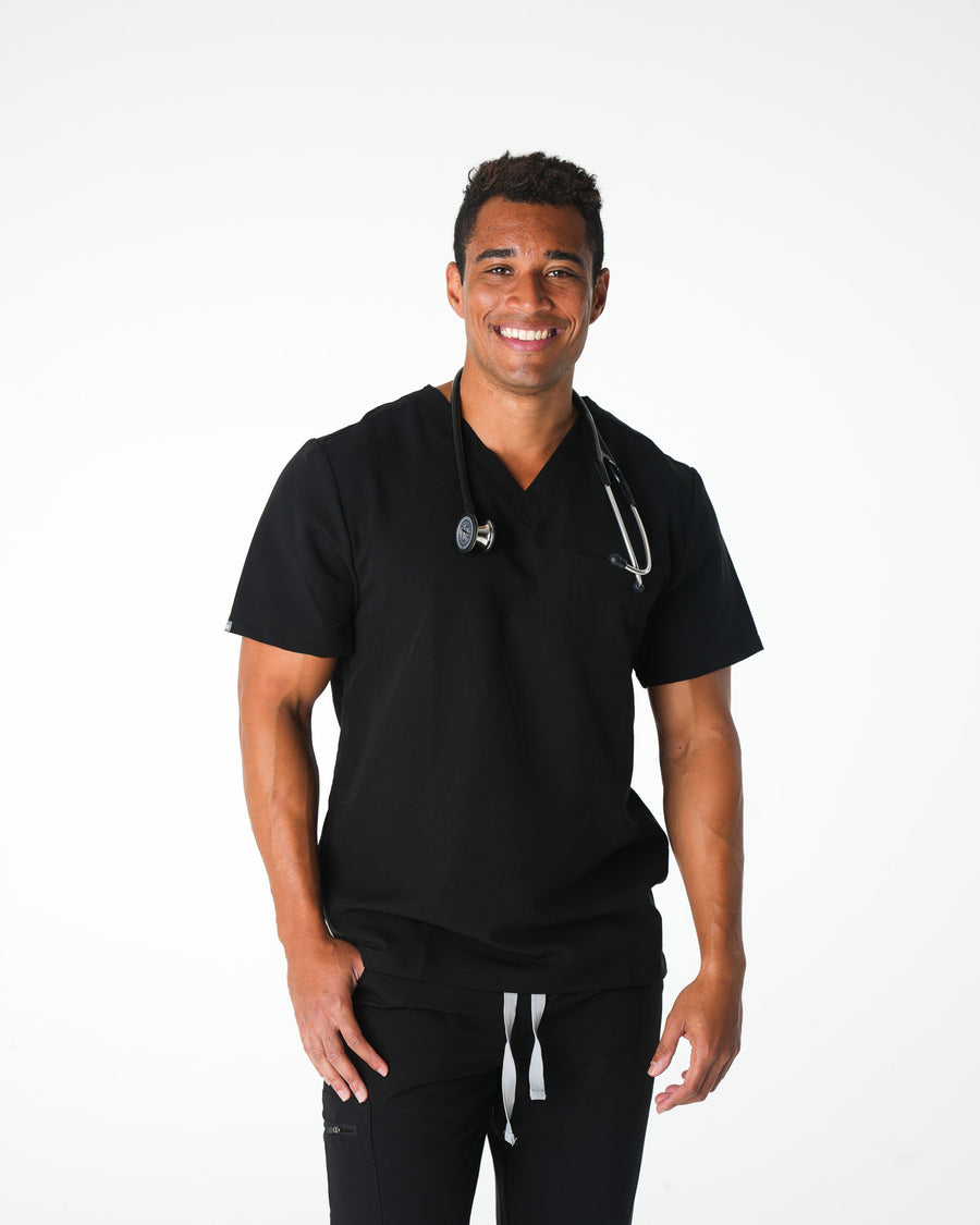 Black V-Neck Scrub Tee