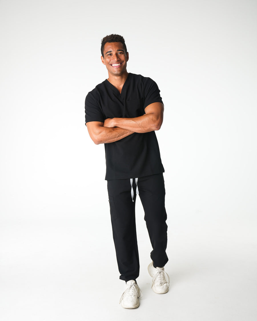 Black V-Neck Scrub Tee