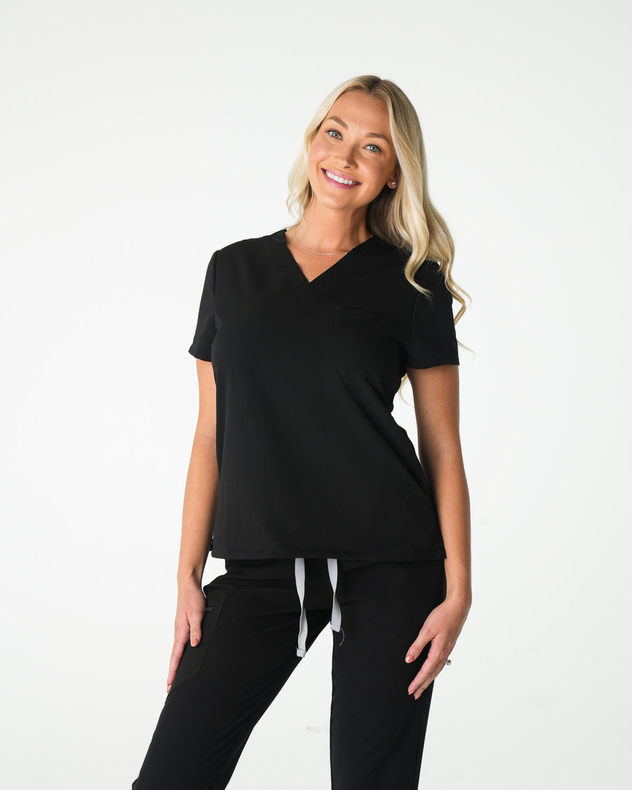 Black V-Neck Scrub Tee