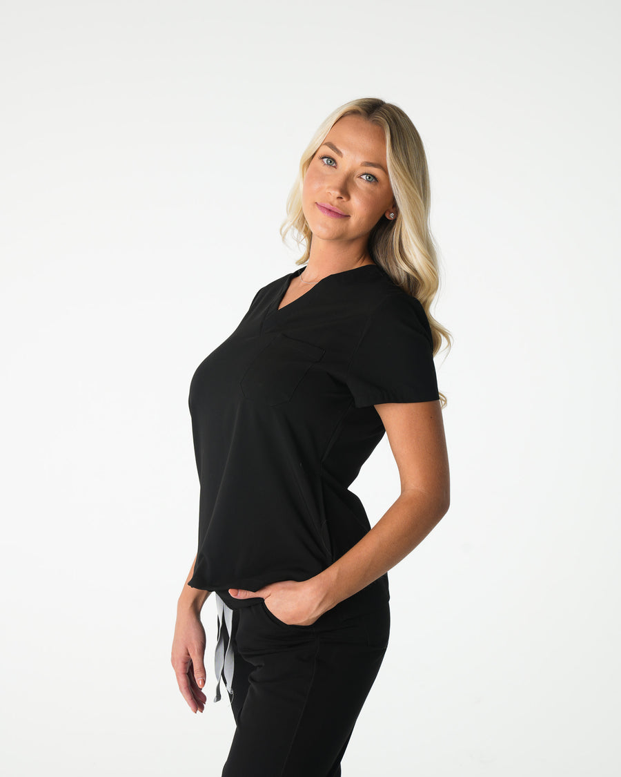 Black V-Neck Scrub Tee