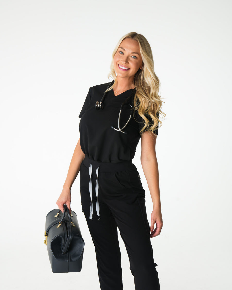 Black V-Neck Scrub Tee