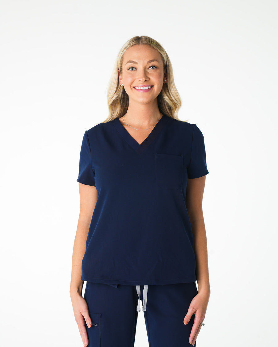 Navy V-Neck Scrub Tee