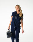 Navy V-Neck Scrub Tee