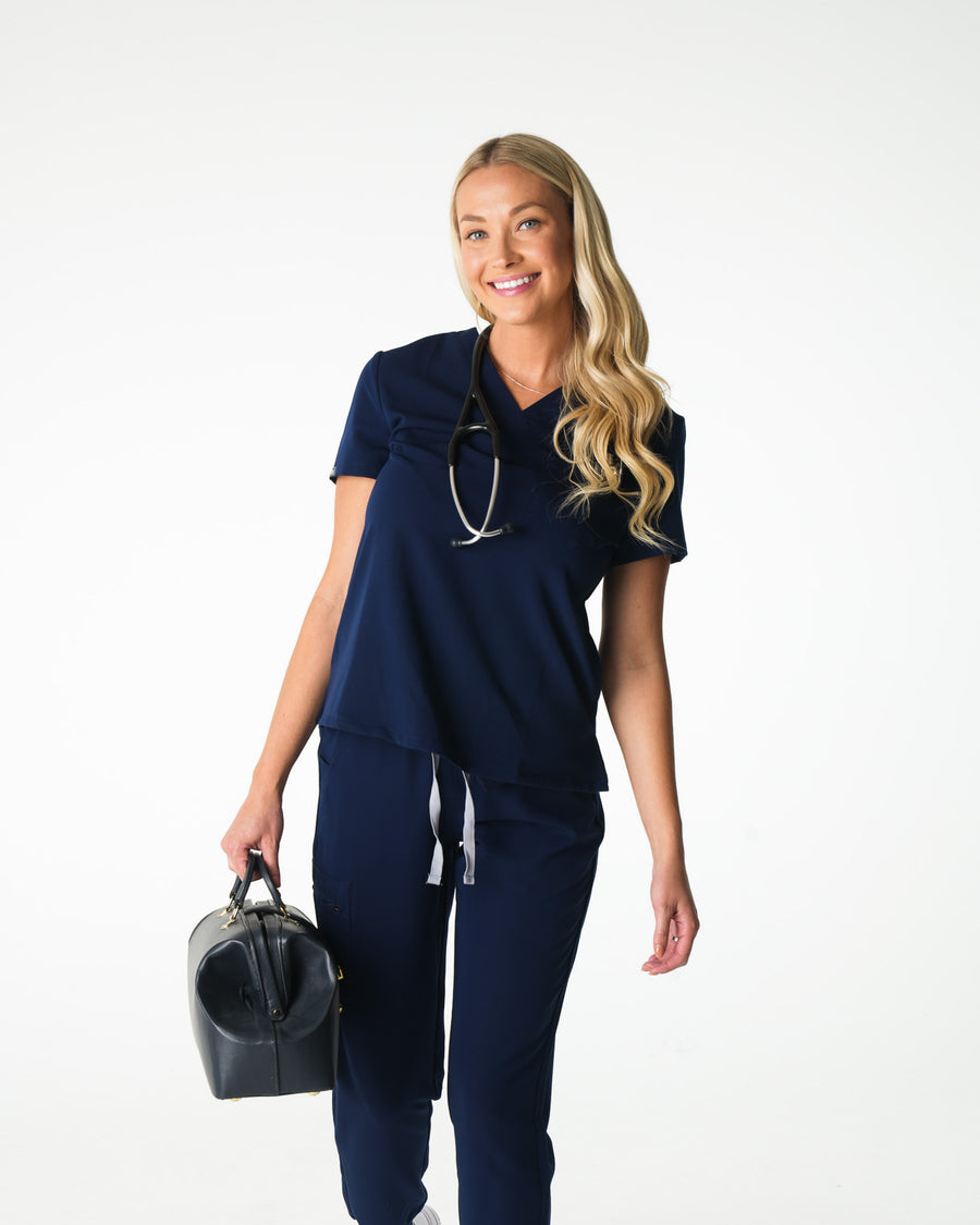 Navy V-Neck Scrub Tee